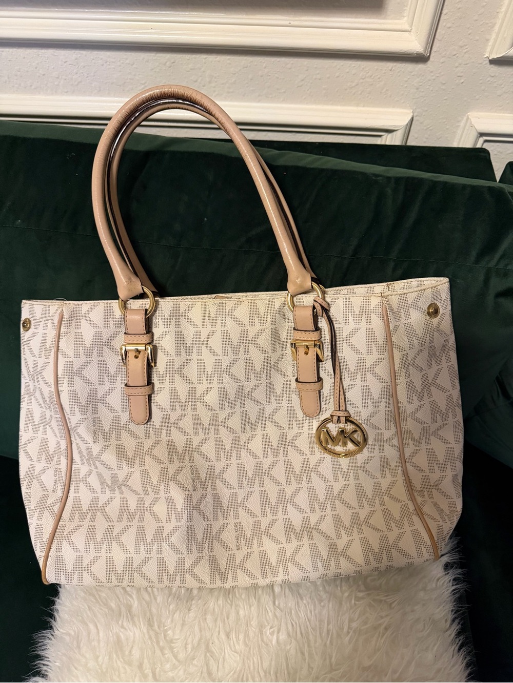 Michael Kors Cream Logo Tote with Light Tan Trim